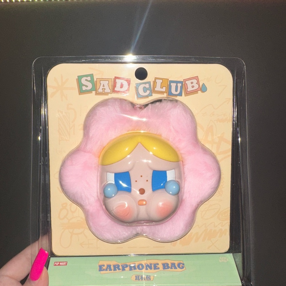 Sad Club Pink Earphone Bag Plush Headphone Case